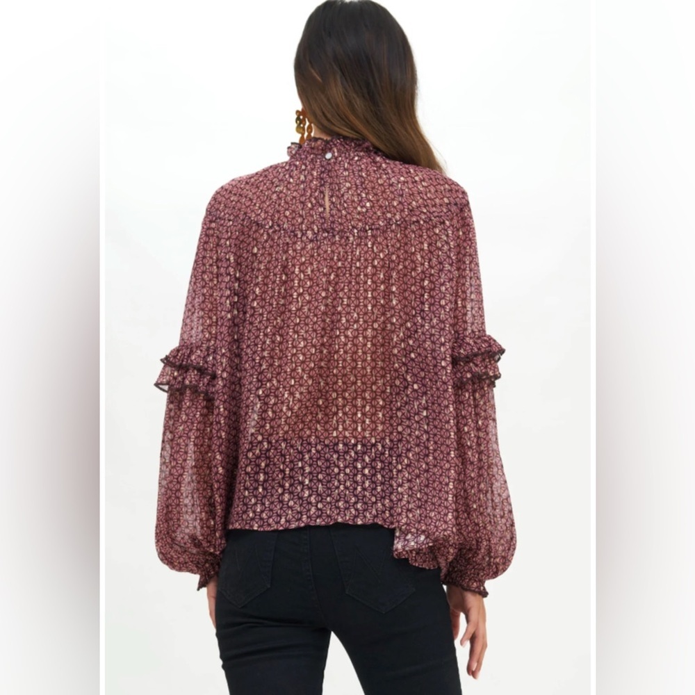 Oliphant Ruffle Sleeve Blouse Morocco Petal Pink Gold Size XXS - Picture 7 of 7